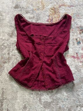Women's Burgundy Button-Front Camisole Tank